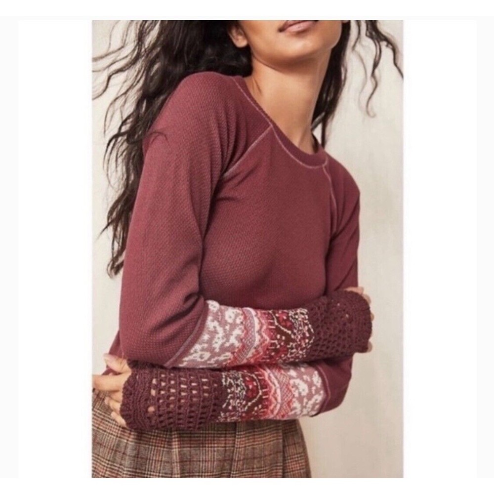 Free People Sweater Womens Size L Rio Vino Long Sleeve Red
